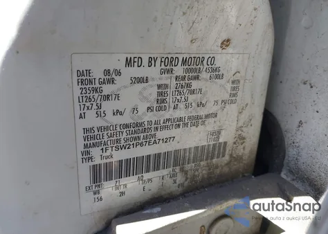 2007 Ford F-250 Lariat/Xl/Xlt z USA, uszkodzony, nr VIN 1FTSW21P67EA71277